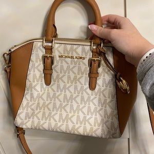 Tan & White Michael Kors Monogram Bag